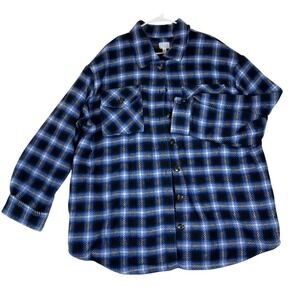 Time and True Jacket Shirt Women Size XXL  22 Shacket Blue Plaid Flannel Button